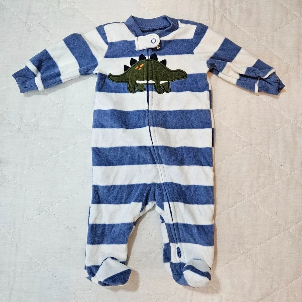 Carter's Baby Boys 3M Footed Sleepers Dinosaur Safari Stripes Lot of 3‎